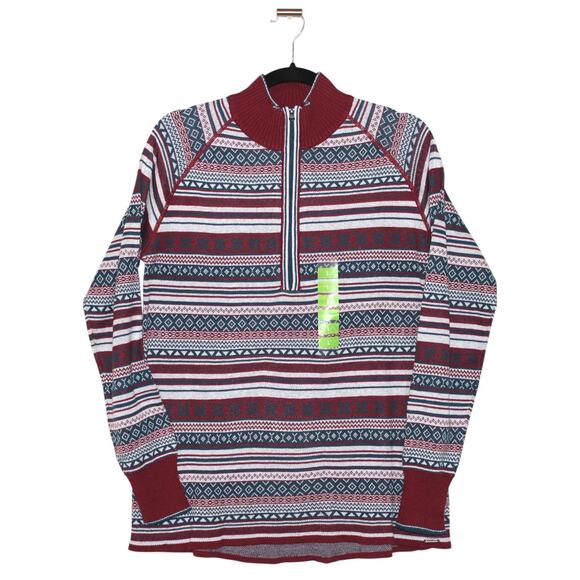 Eddie Bauer Stripped Maroon Quarter Zip Sweater Size Large NWT - Picture 1 of 7